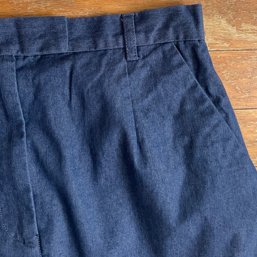 Vintage Chambray Skirt Size XS 26" Waist 1990s Blue Cotton Blend Pockets - Picture 3 of 5